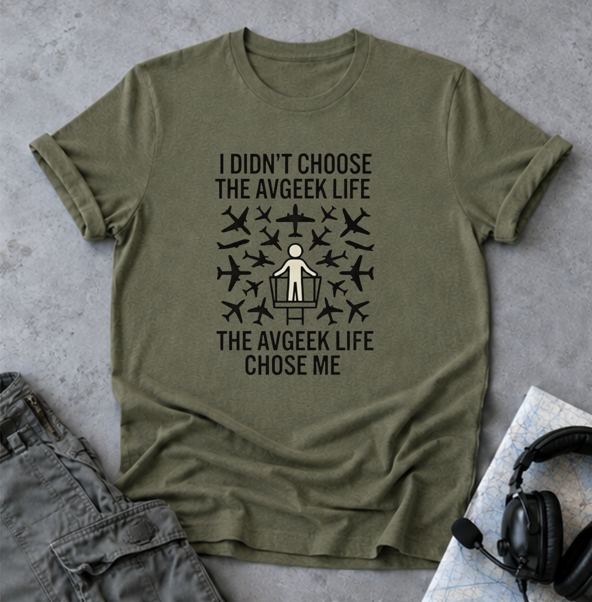 Pilot T-Shirt — "I Didn't Choose the Avgeek Life" Airplane Graphic Tee