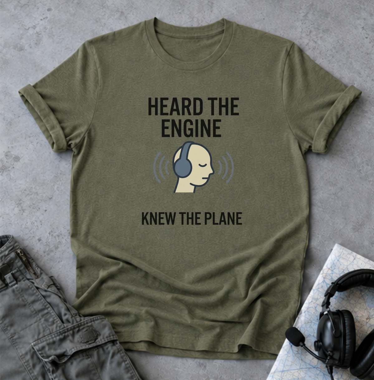 Heard The Engine T‑Shirt — Aviation Headphones Pilot Gift