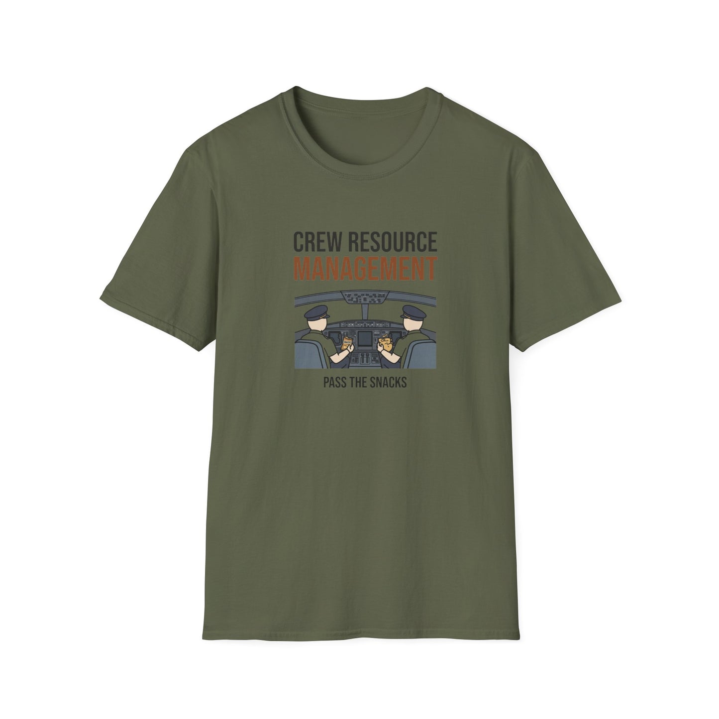 Crew Resource Management T-Shirt — Pilot Cockpit 'Pass the Snacks' Aviation Tee