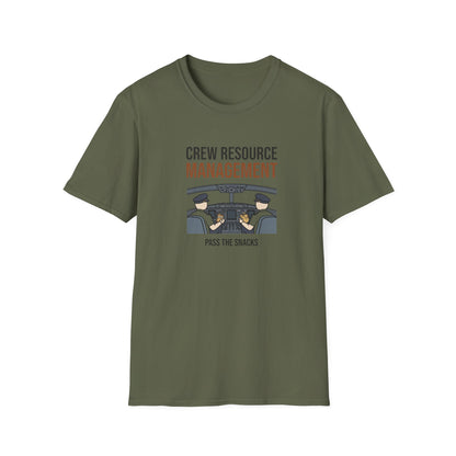 Crew Resource Management T-Shirt — Pilot Cockpit 'Pass the Snacks' Aviation Tee