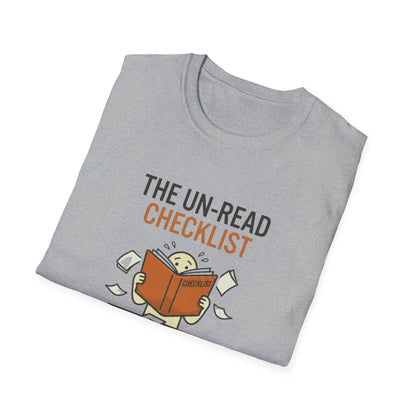 T-Shirt — “The Un-Read Checklist: Did I Set the Trim?” Funny Book Lover Tee