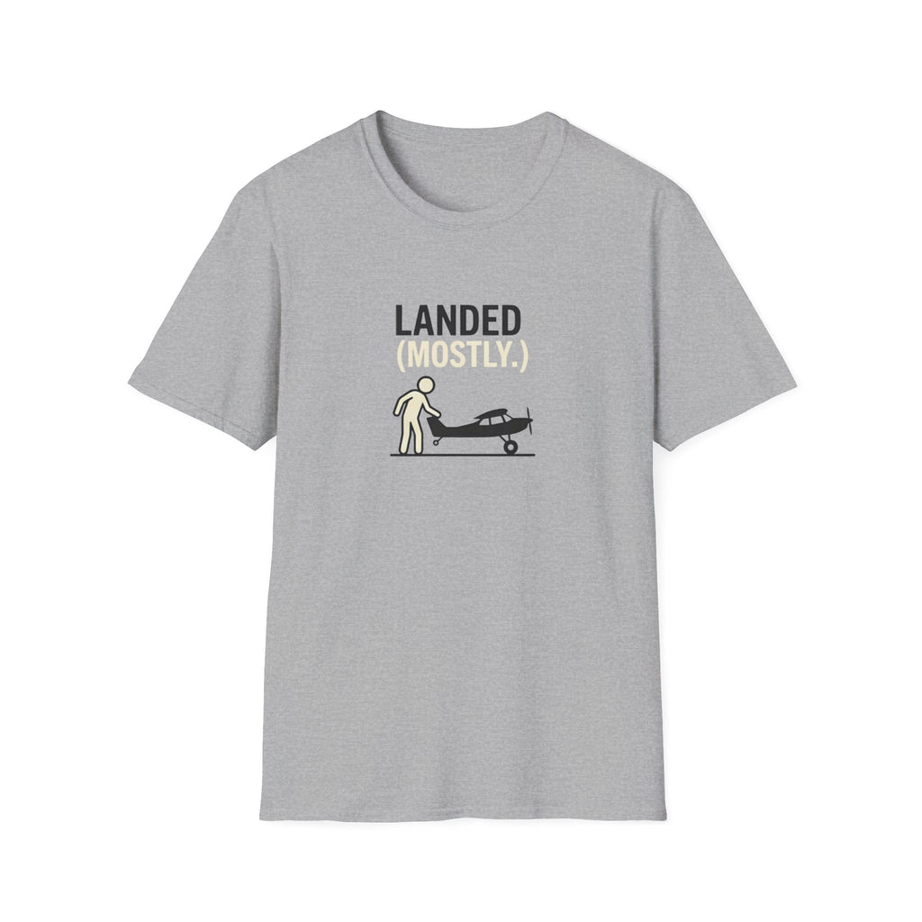 T‑Shirt | 'Landed (Mostly)' Small Plane Aviation Graphic Tee — Pilot & Aircraft Lovers Gift