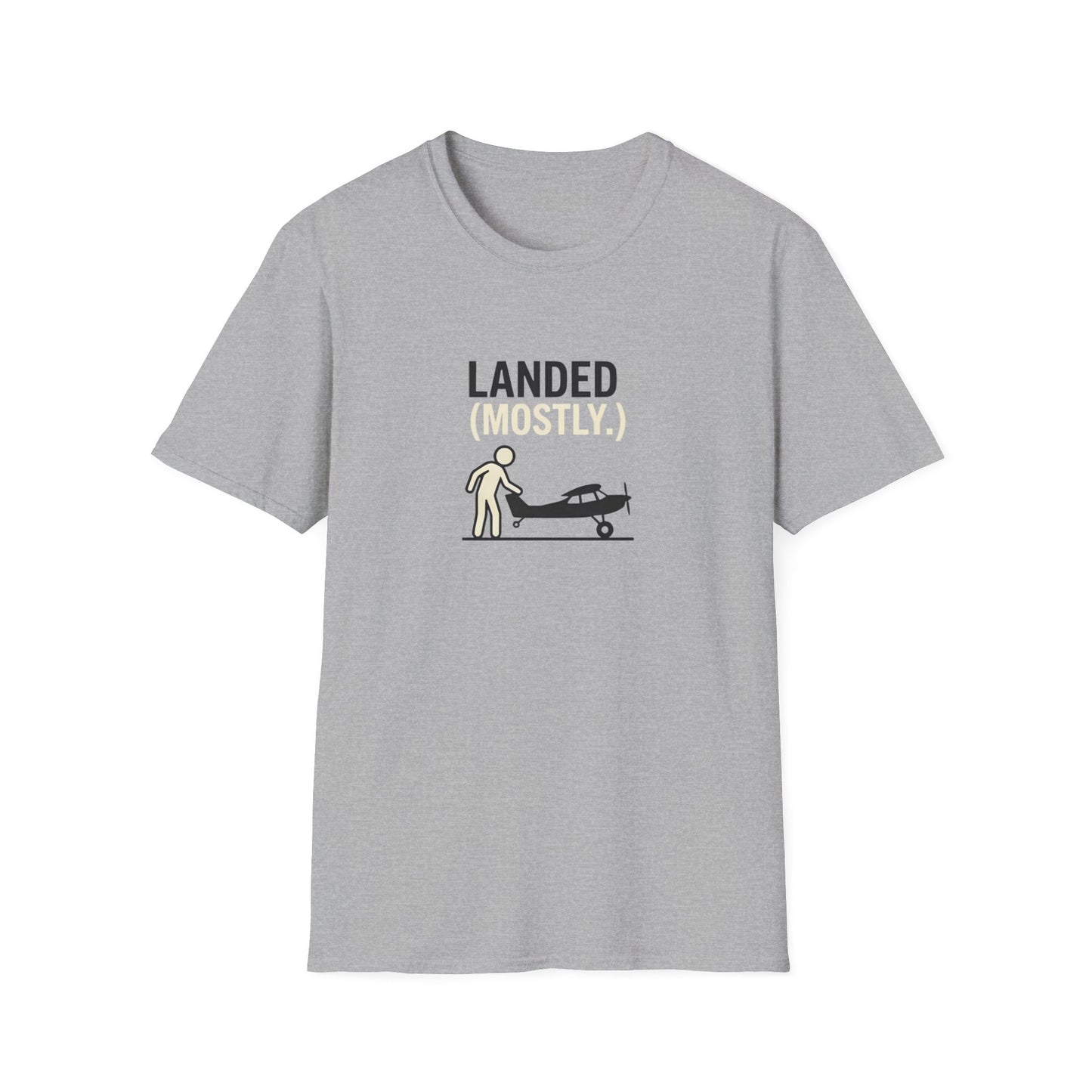 T‑Shirt | 'Landed (Mostly)' Small Plane Aviation Graphic Tee — Pilot & Aircraft Lovers Gift
