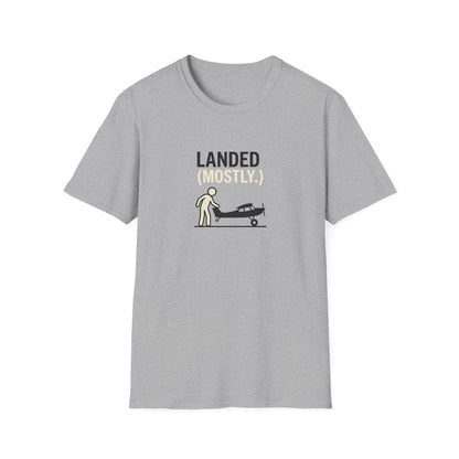 T‑Shirt | 'Landed (Mostly)' Small Plane Aviation Graphic Tee — Pilot & Aircraft Lovers Gift