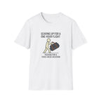 Packing Humor T-Shirt — "Gearing Up for a One-Hour Flight, Packing for a Three-Week Vacation"
