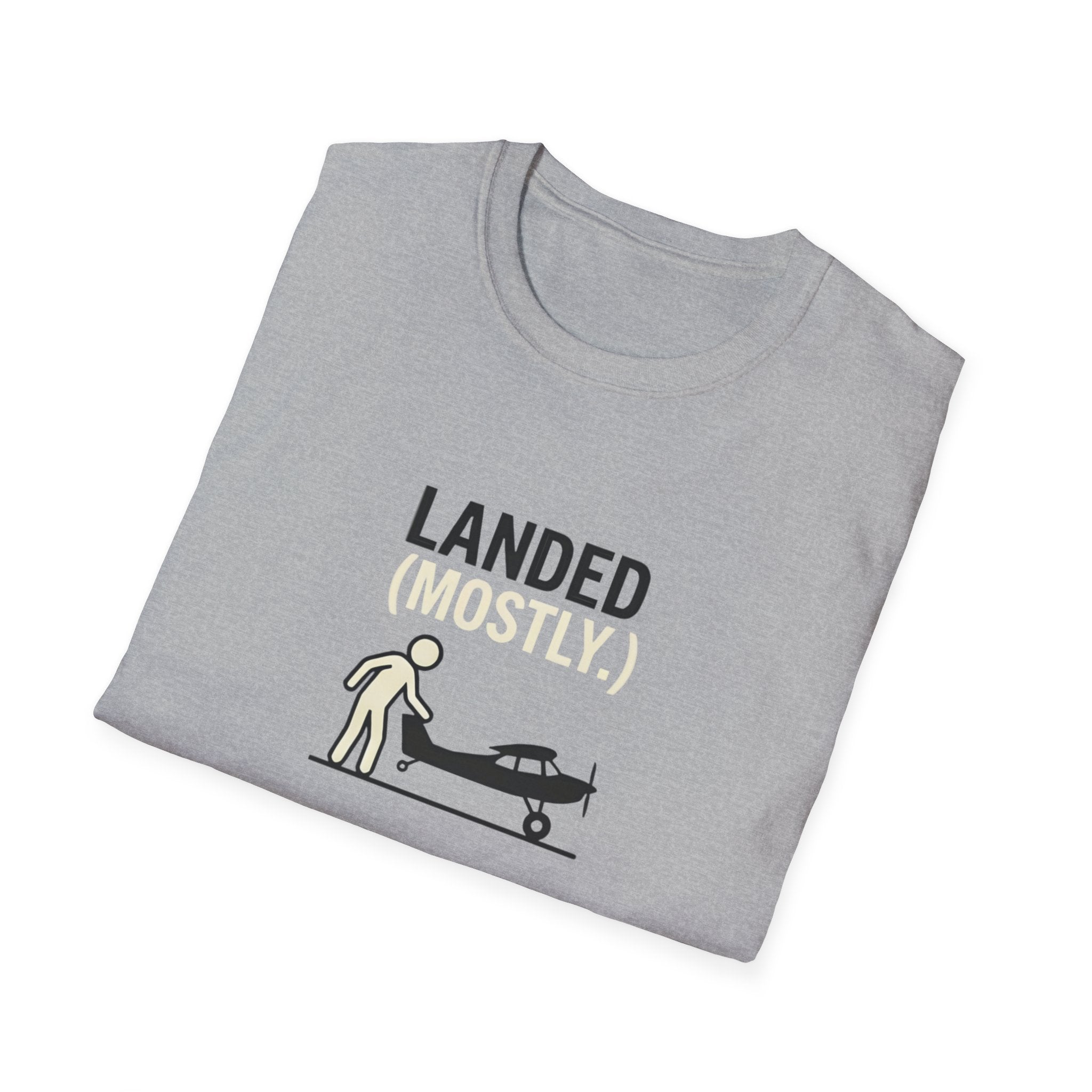 T‑Shirt | 'Landed (Mostly)' Small Plane Aviation Graphic Tee — Pilot & Aircraft Lovers Gift