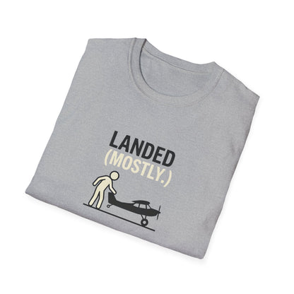 T‑Shirt | 'Landed (Mostly)' Small Plane Aviation Graphic Tee — Pilot & Aircraft Lovers Gift