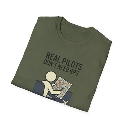 Pilot T-Shirt — “Real Pilots Don’t Need GPS (Except When They Do)” Aviation Tee
