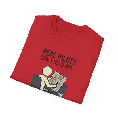 Pilot T-Shirt — “Real Pilots Don’t Need GPS (Except When They Do)” Aviation Tee