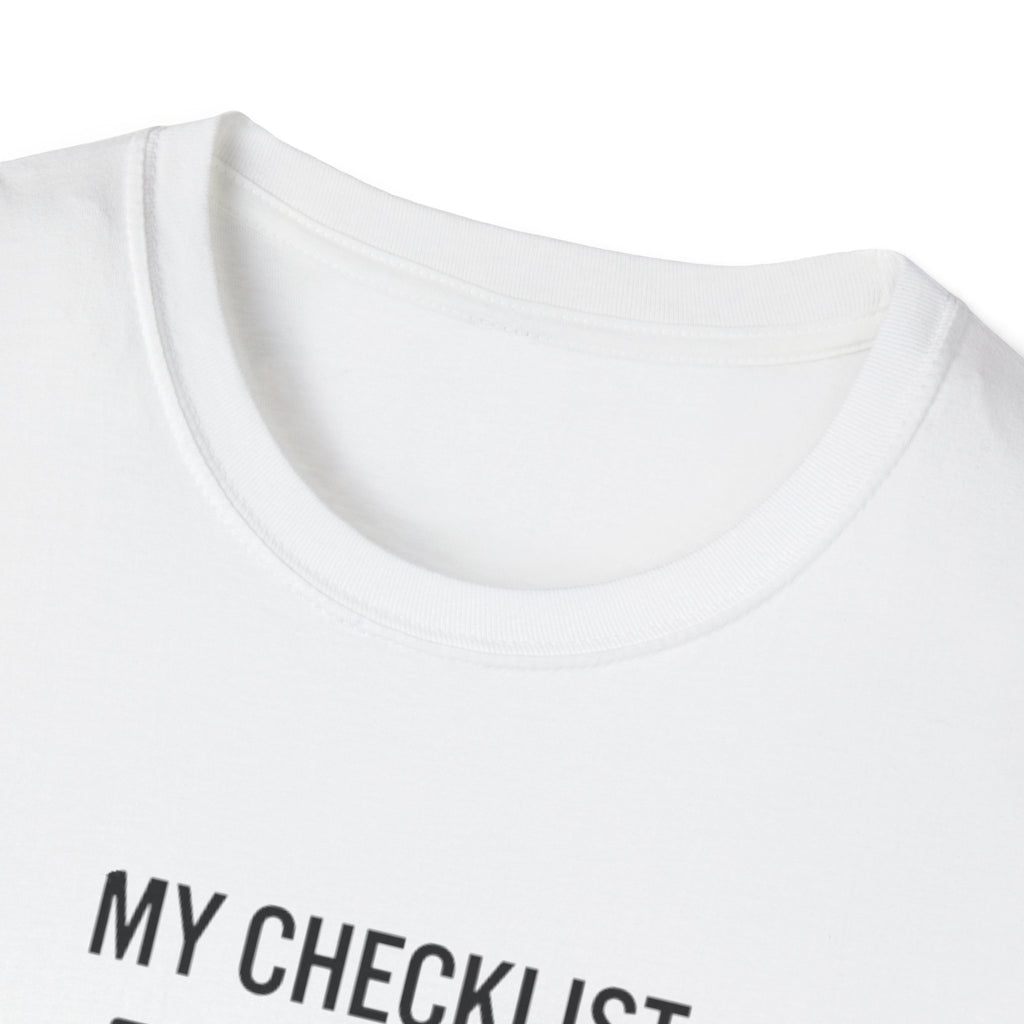 Pilot Checklist T-Shirt — "My Checklist: Phone, Keys, Wallet, Pilot's License"