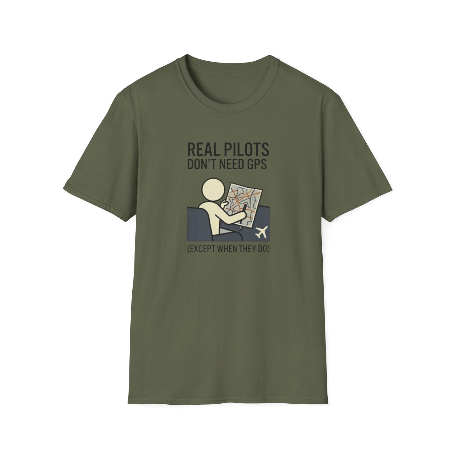 Pilot T-Shirt — “Real Pilots Don’t Need GPS (Except When They Do)” Aviation Tee