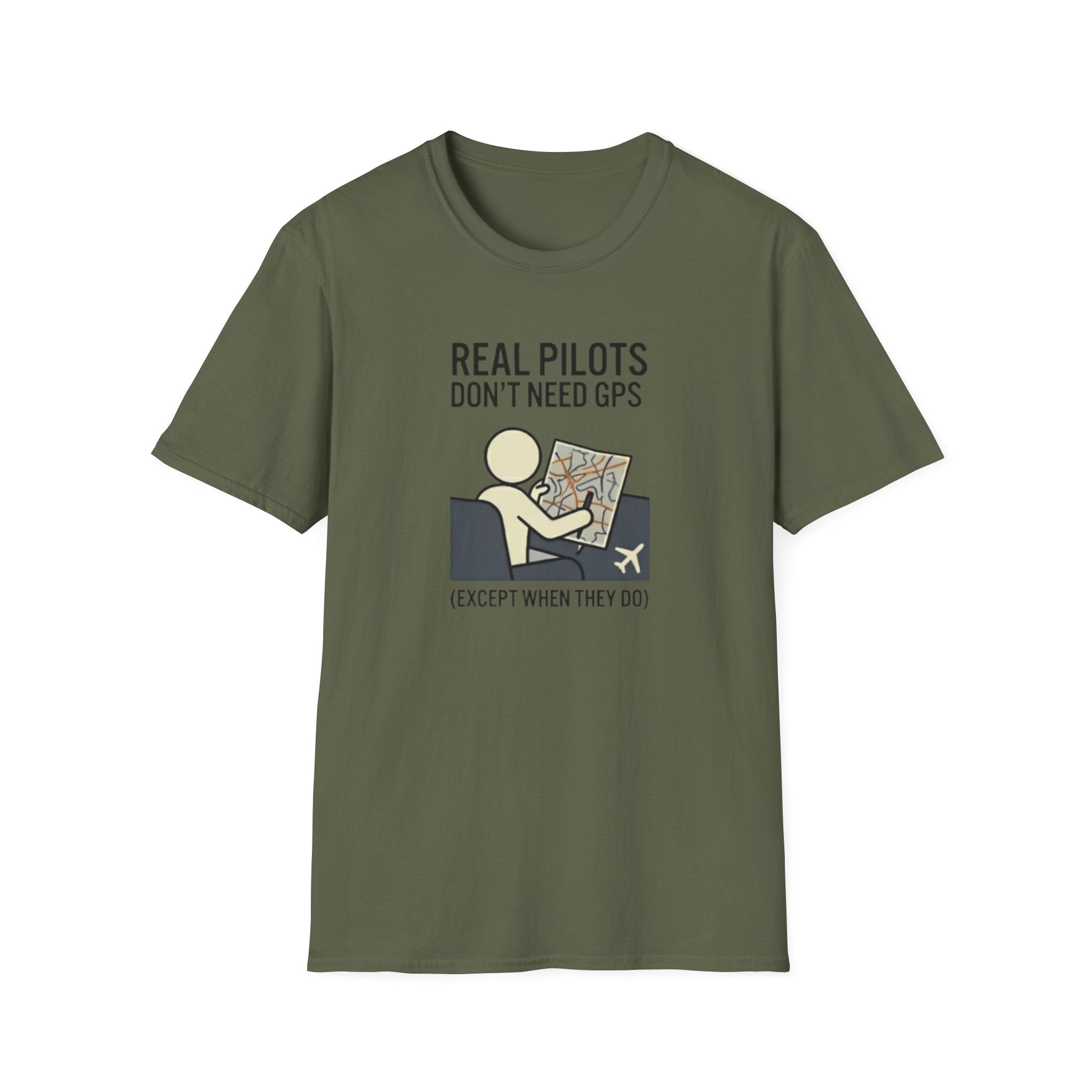 Pilot T-Shirt — “Real Pilots Don’t Need GPS (Except When They Do)” Aviation Tee