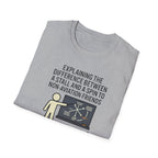 Aviation Humor T-Shirt — "Explaining the difference between a stall and a spin to non-aviation friends"