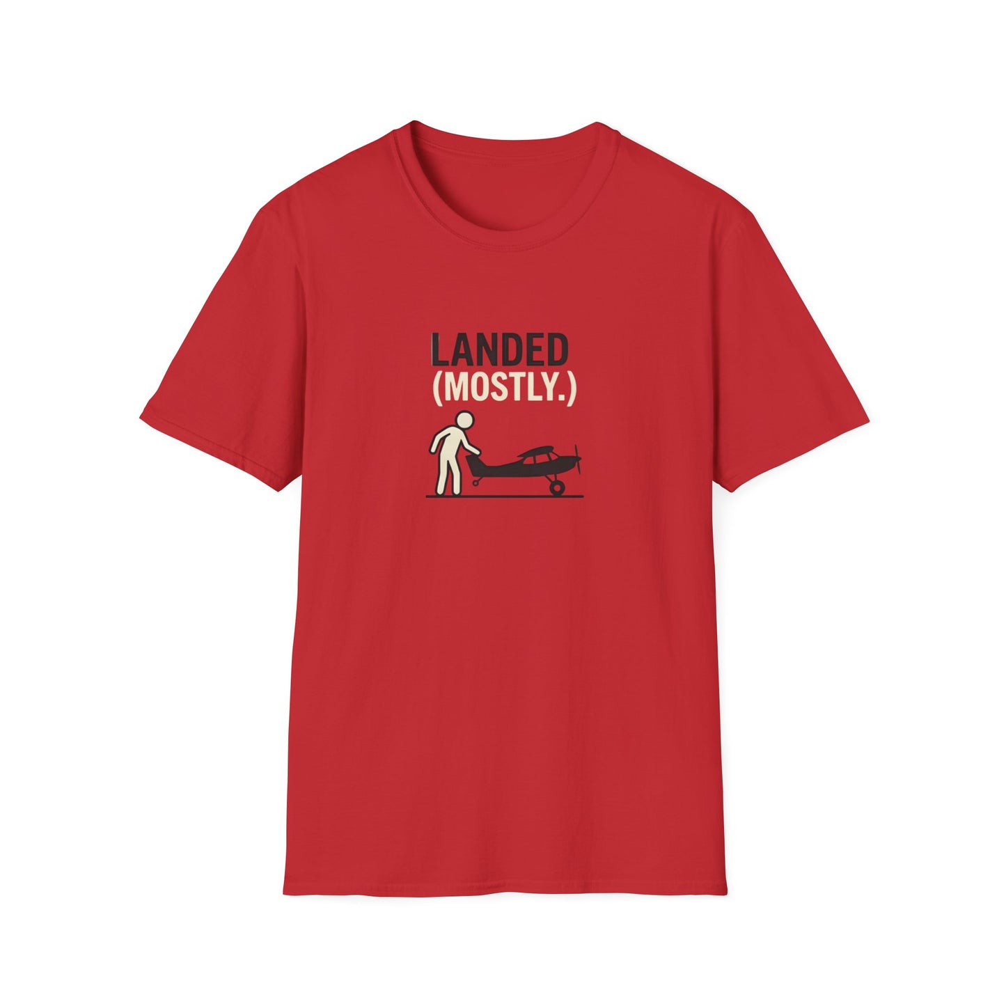 T‑Shirt | 'Landed (Mostly)' Small Plane Aviation Graphic Tee — Pilot & Aircraft Lovers Gift