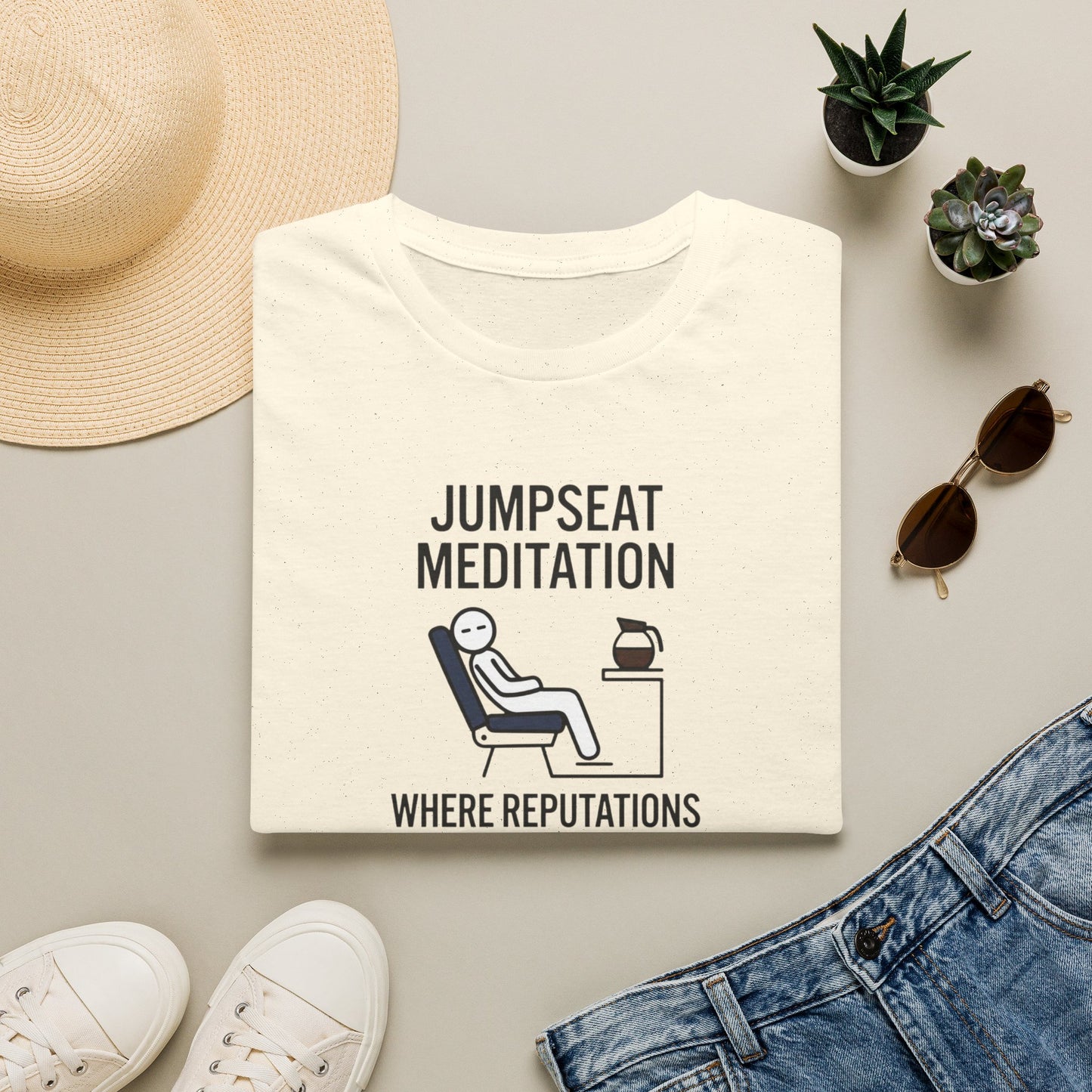 T‑Shirt — "Jumpseat Meditation: Where Reputations Are Made" Airline Pilot Humor Tee