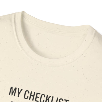 Pilot Checklist T-Shirt — "My Checklist: Phone, Keys, Wallet, Pilot's License"