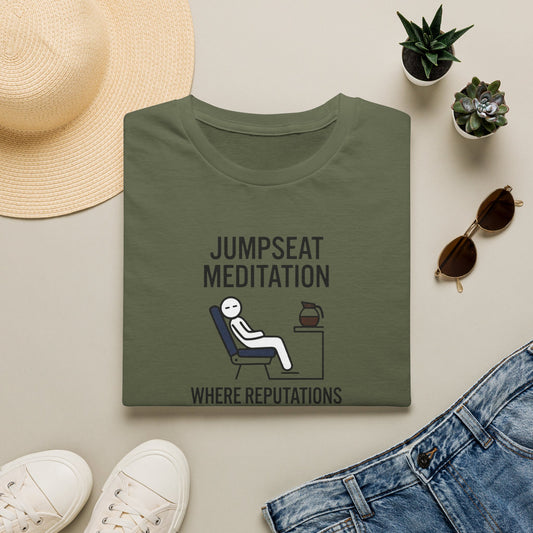 T‑Shirt — "Jumpseat Meditation: Where Reputations Are Made" Airline Pilot Humor Tee