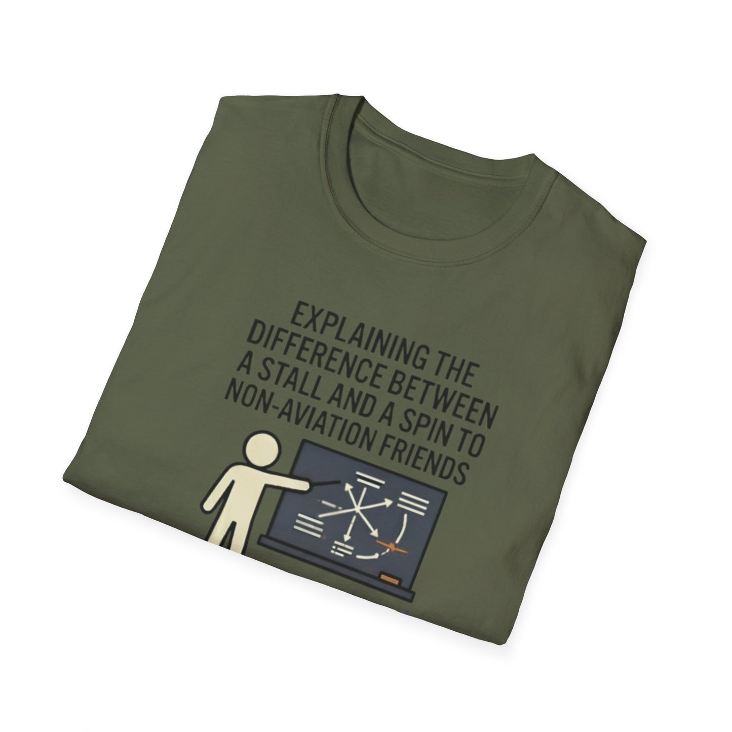 Aviation Humor T-Shirt — "Explaining the difference between a stall and a spin to non-aviation friends"