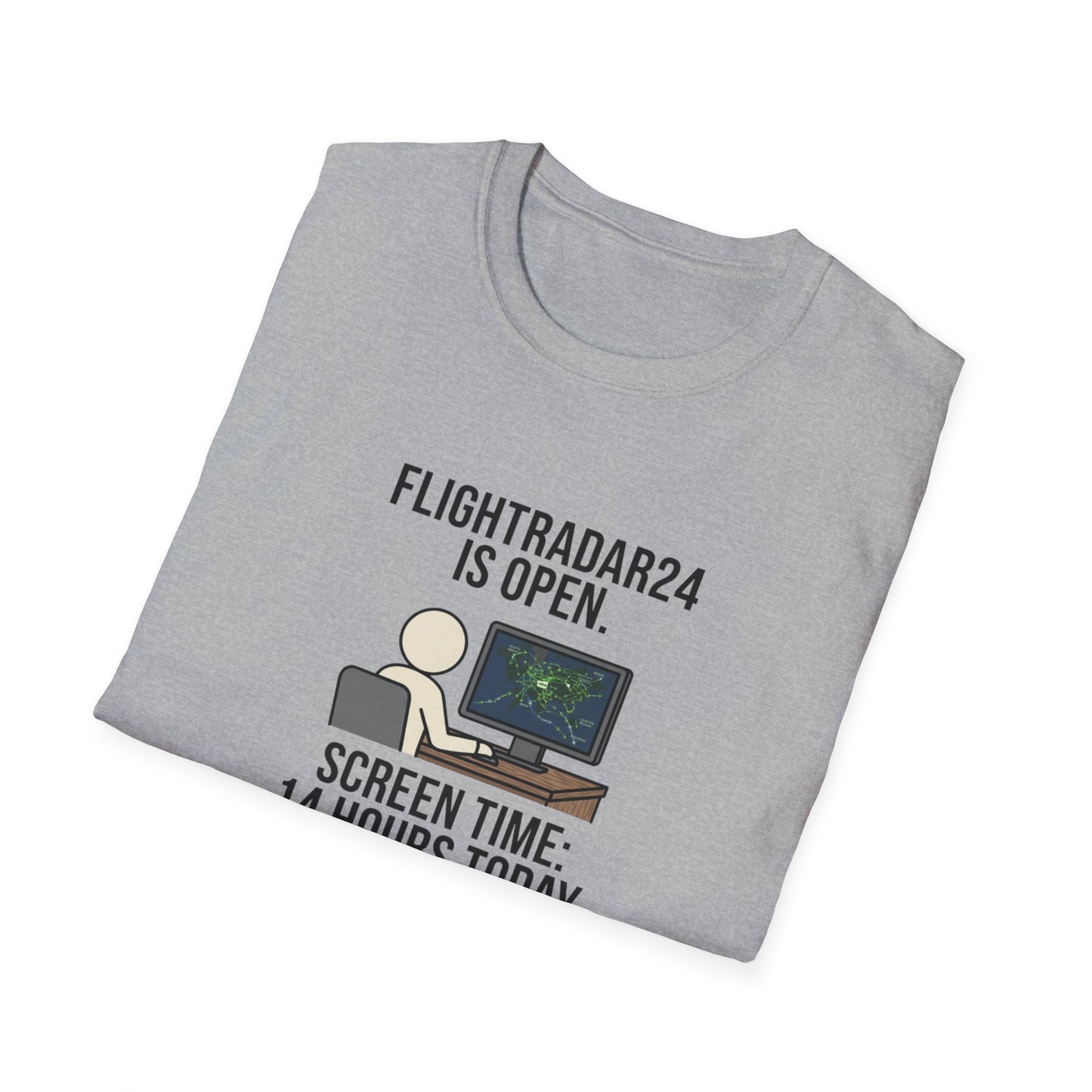 FlightRadar24 Fan T‑Shirt – “FlightRadar24 is Open. Screen Time: 14 Hours Today.”