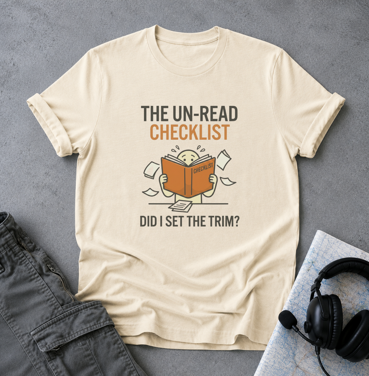 T-Shirt — “The Un-Read Checklist: Did I Set the Trim?” Funny Book Lover Tee