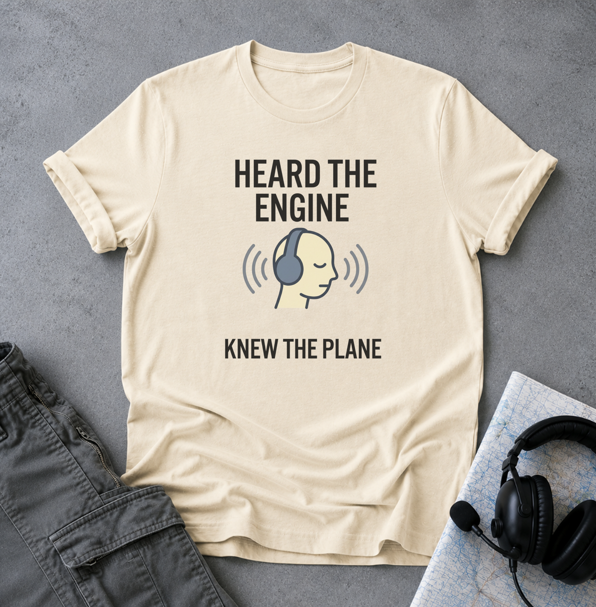 Heard The Engine T‑Shirt — Aviation Headphones Pilot Gift