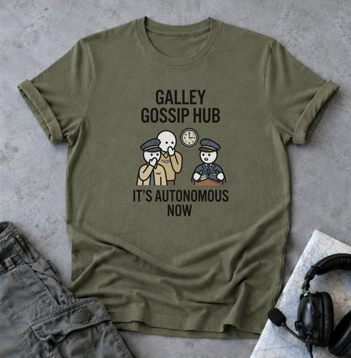T-Shirt — "Galley Gossip Hub: It's Autonomous Now" Crew Neck Tee