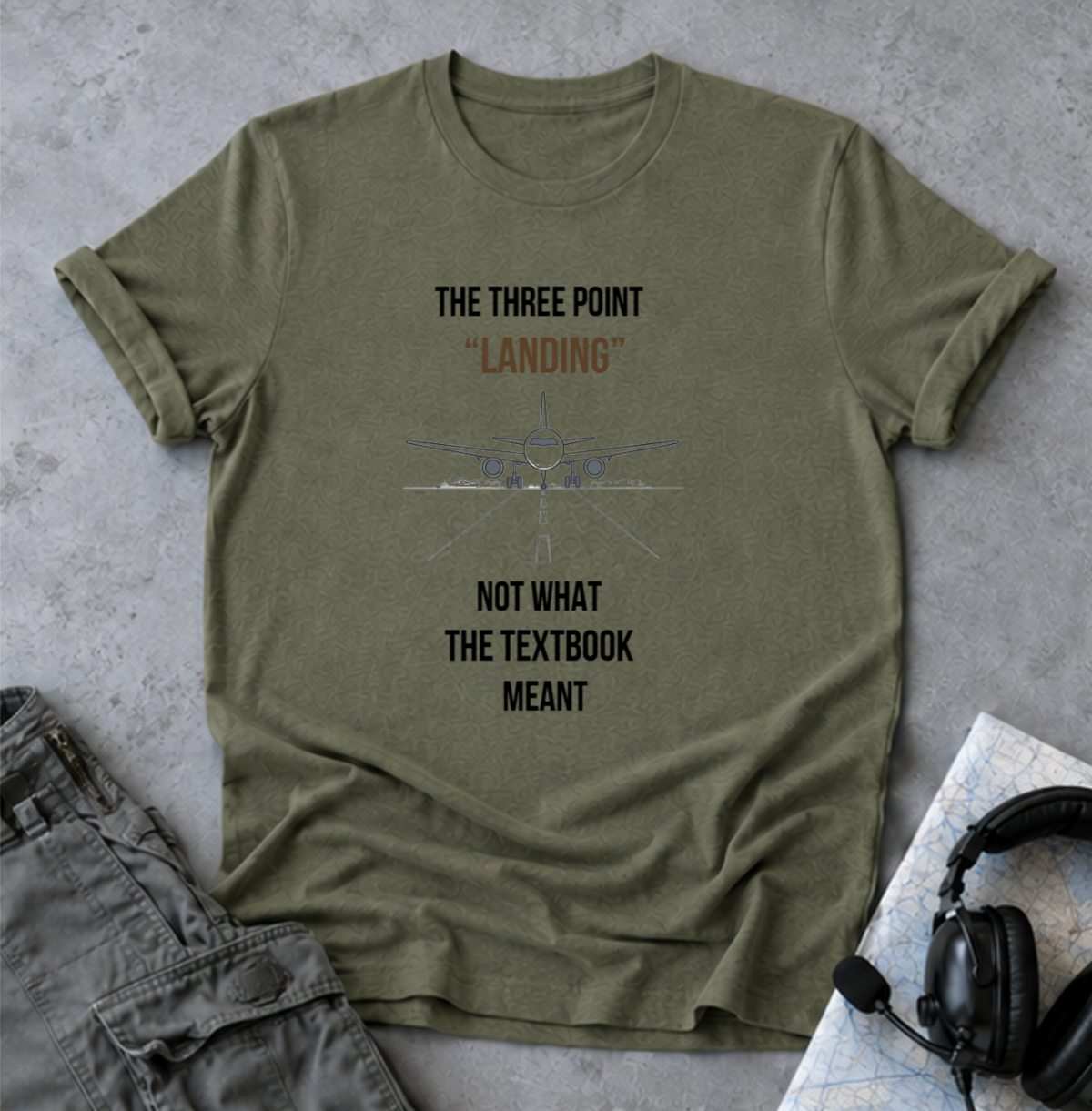 Aviation T‑Shirt — “The Three Point ‘Landing’” Pilot Humour Tee