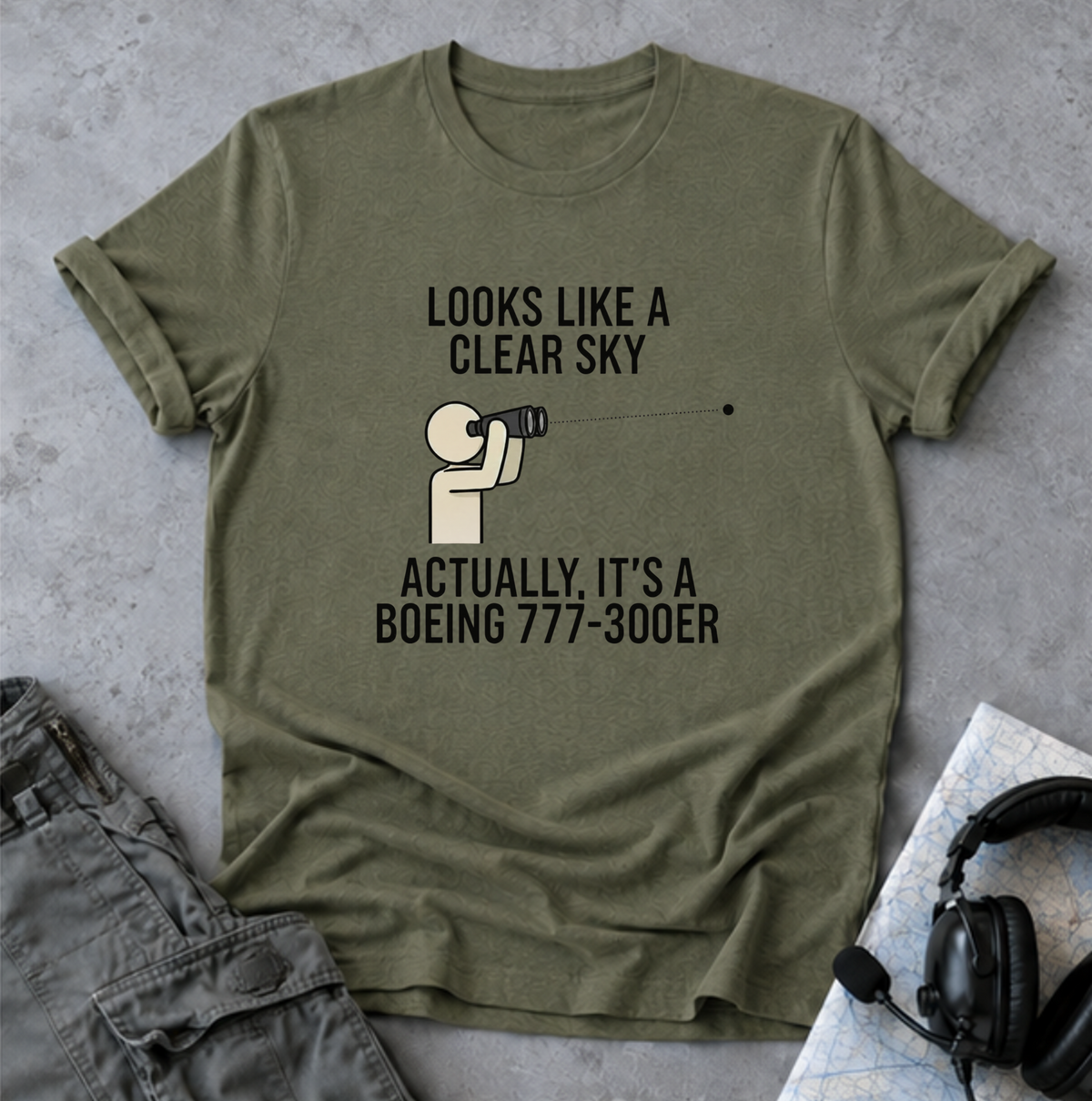 Boeing 777-300ER T-Shirt — "Looks Like a Clear Sky" Funny Plane Spotter Tee