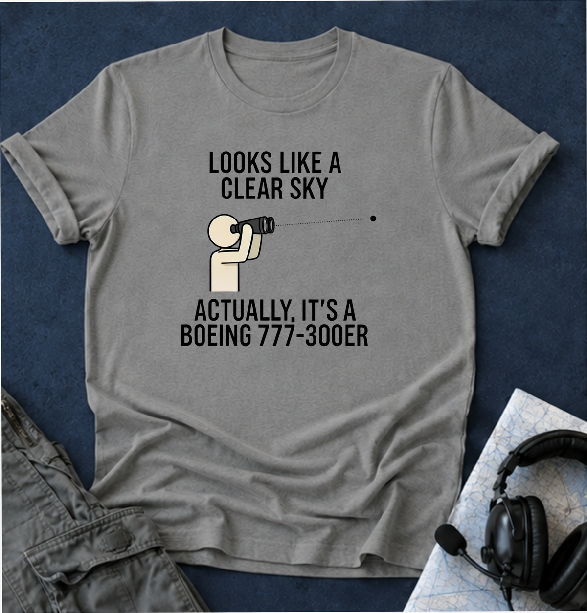Boeing 777-300ER T-Shirt — "Looks Like a Clear Sky" Funny Plane Spotter Tee