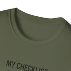 Pilot Checklist T-Shirt — "My Checklist: Phone, Keys, Wallet, Pilot's License"
