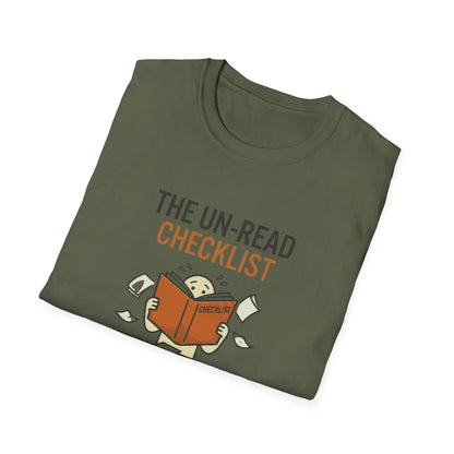 T-Shirt — “The Un-Read Checklist: Did I Set the Trim?” Funny Book Lover Tee