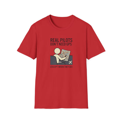 Pilot T-Shirt — “Real Pilots Don’t Need GPS (Except When They Do)” Aviation Tee