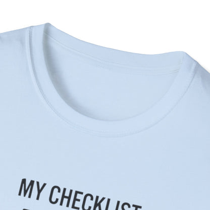 Pilot Checklist T-Shirt — "My Checklist: Phone, Keys, Wallet, Pilot's License"