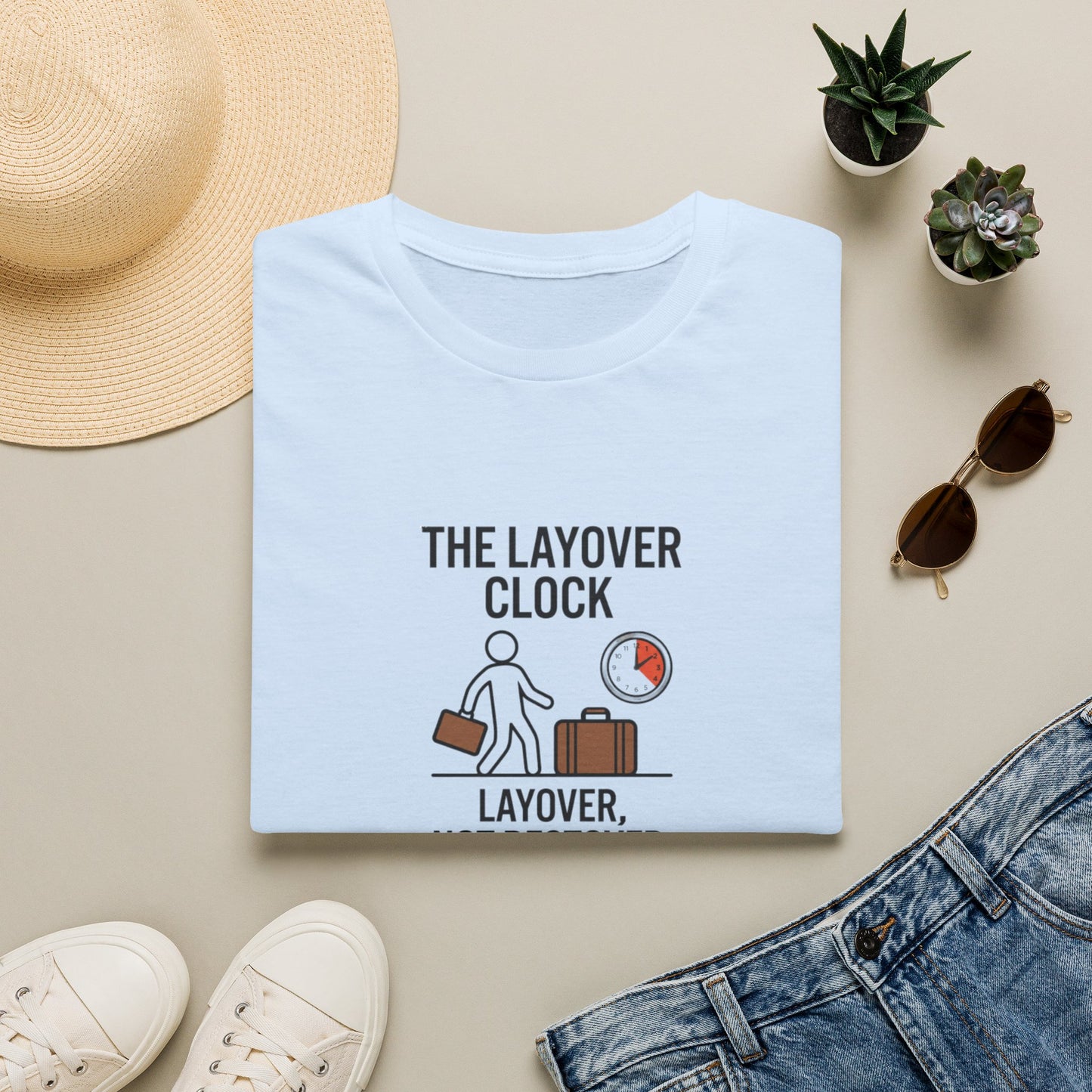 Layover Clock T-Shirt — Travel Humor Tee (“Layover, Not Restover”)