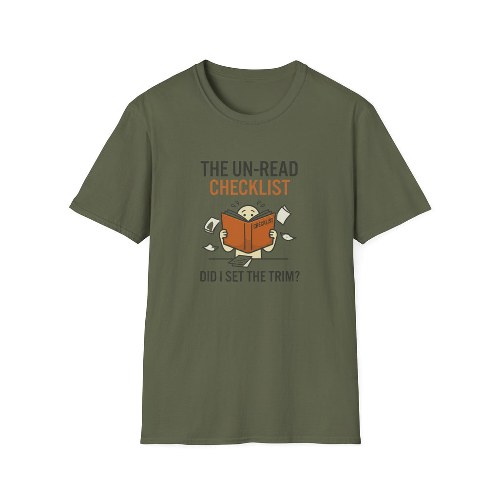 T-Shirt — “The Un-Read Checklist: Did I Set the Trim?” Funny Book Lover Tee