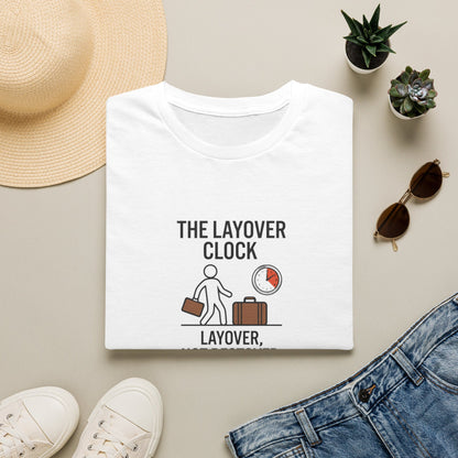 Layover Clock T-Shirt — Travel Humor Tee (“Layover, Not Restover”)