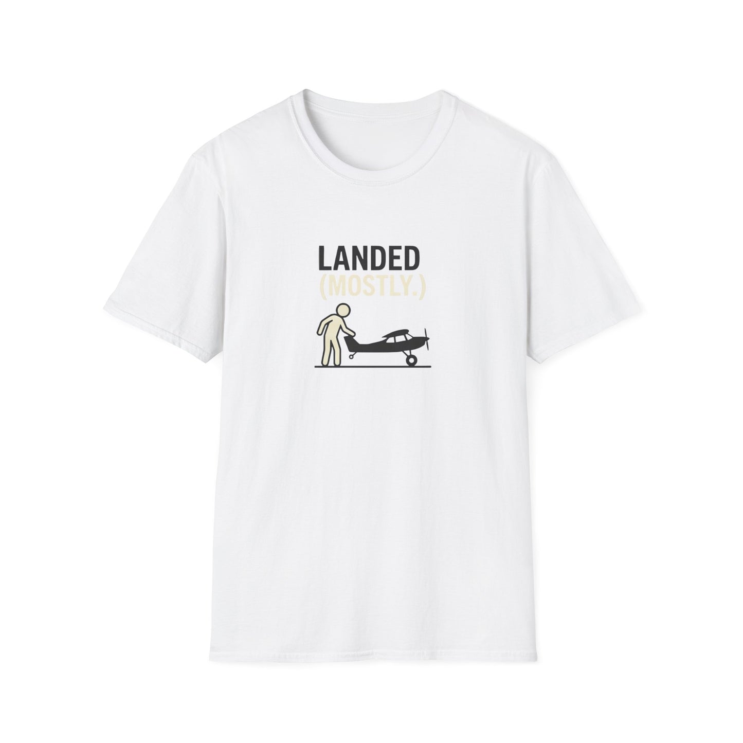 T‑Shirt | 'Landed (Mostly)' Small Plane Aviation Graphic Tee — Pilot & Aircraft Lovers Gift