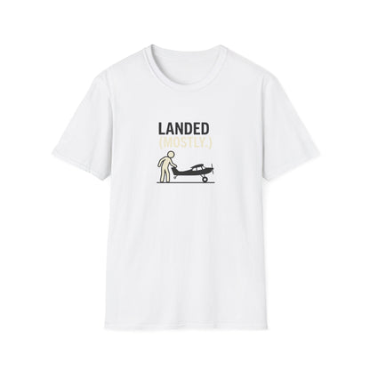 T‑Shirt | 'Landed (Mostly)' Small Plane Aviation Graphic Tee — Pilot & Aircraft Lovers Gift