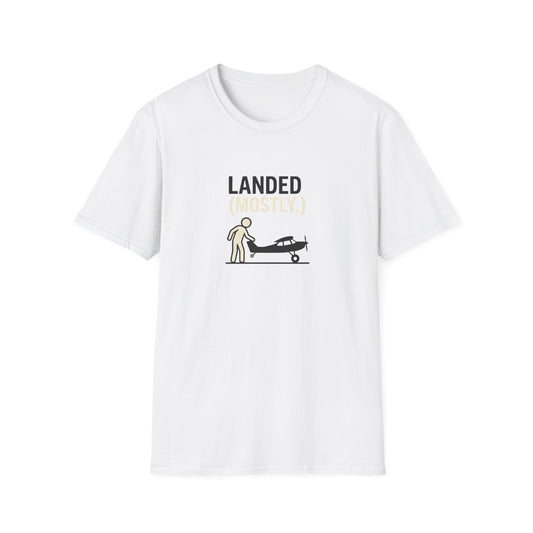 T‑Shirt | 'Landed (Mostly)' Small Plane Aviation Graphic Tee — Pilot & Aircraft Lovers Gift