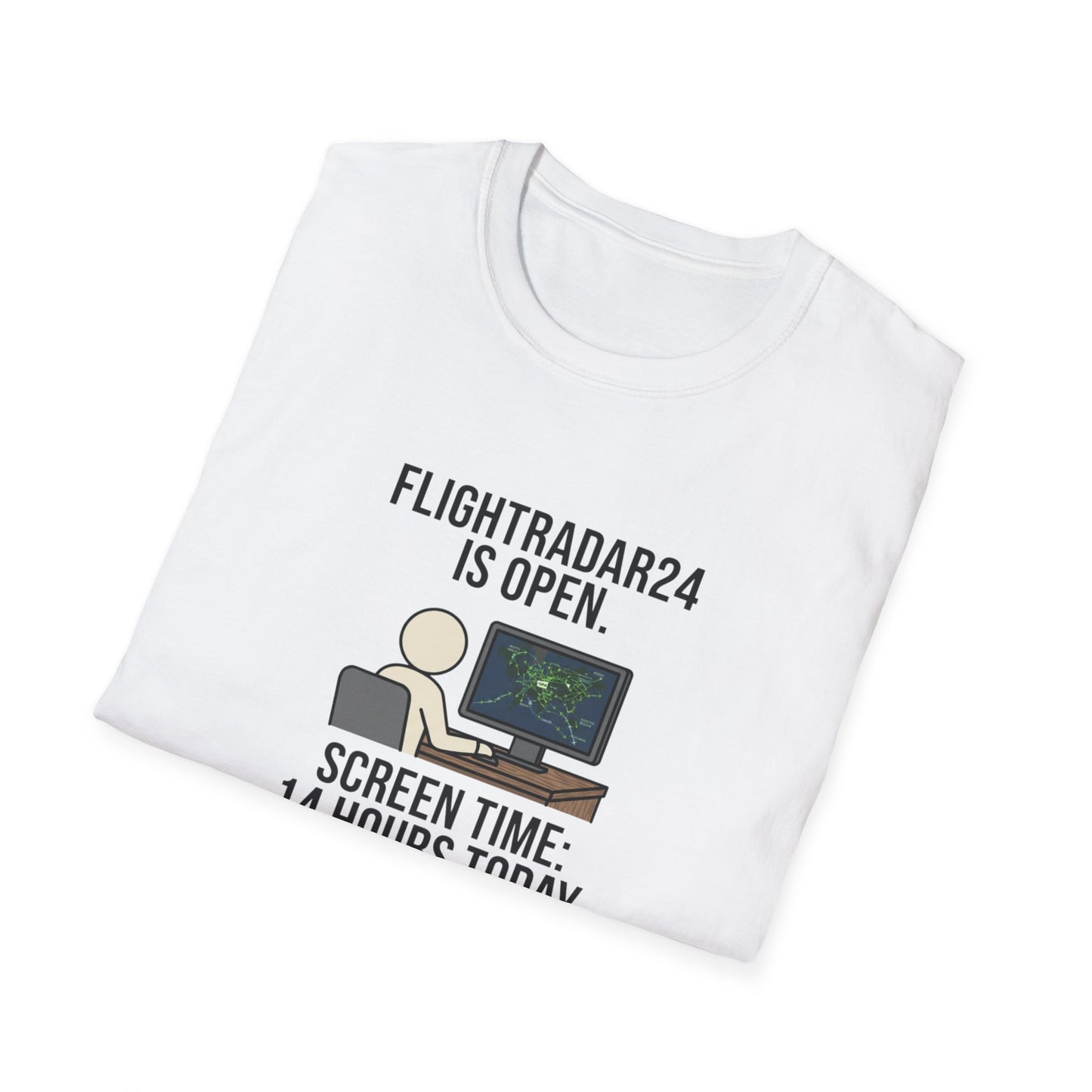 FlightRadar24 Fan T‑Shirt – “FlightRadar24 is Open. Screen Time: 14 Hours Today.”