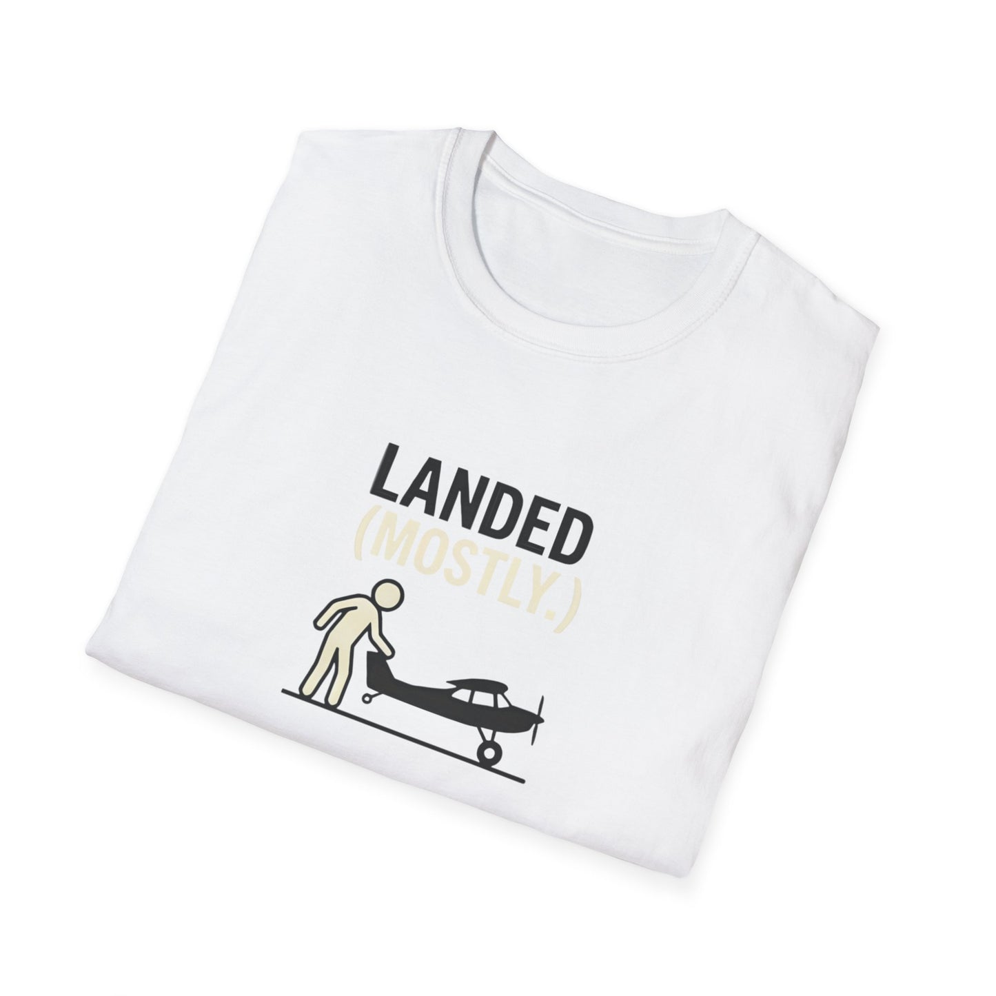 T‑Shirt | 'Landed (Mostly)' Small Plane Aviation Graphic Tee — Pilot & Aircraft Lovers Gift