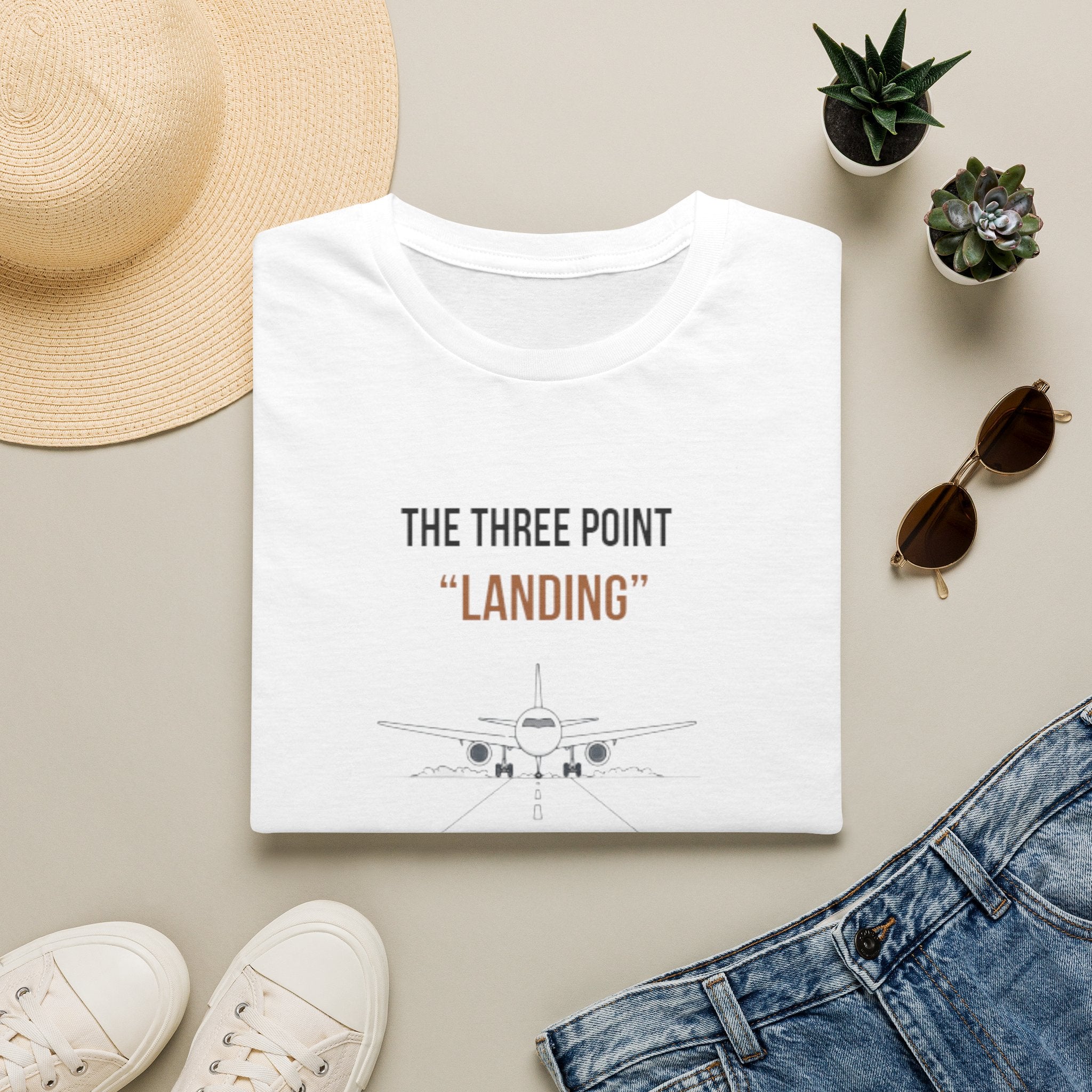 Aviation T‑Shirt — “The Three Point ‘Landing’” Pilot Humor Tee