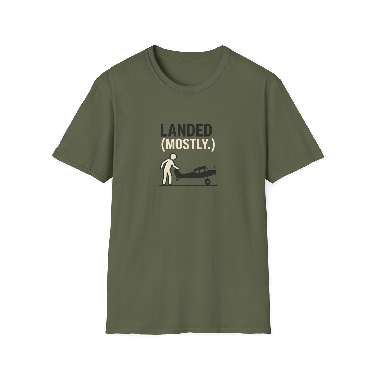 T‑Shirt | 'Landed (Mostly)' Small Plane Aviation Graphic Tee — Pilot & Aircraft Lovers Gift