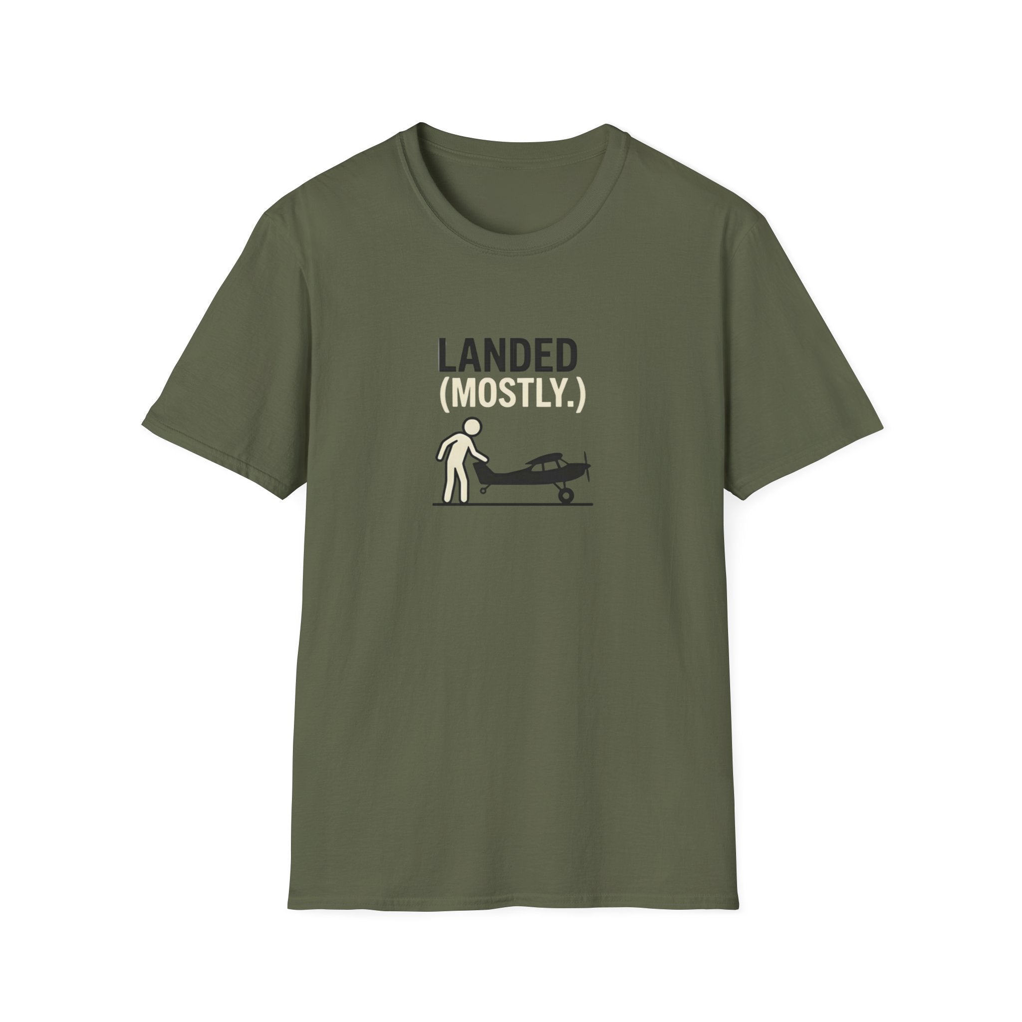 T‑Shirt | 'Landed (Mostly)' Small Plane Aviation Graphic Tee — Pilot & Aircraft Lovers Gift
