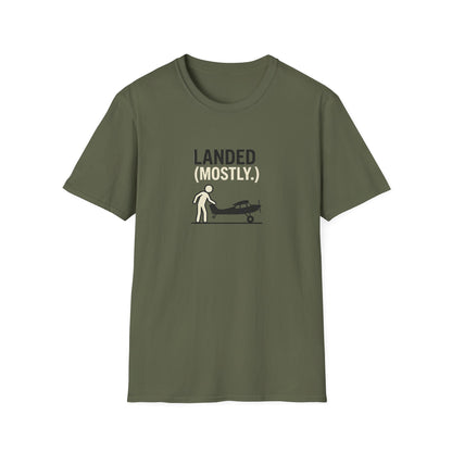 T‑Shirt | 'Landed (Mostly)' Small Plane Aviation Graphic Tee — Pilot & Aircraft Lovers Gift