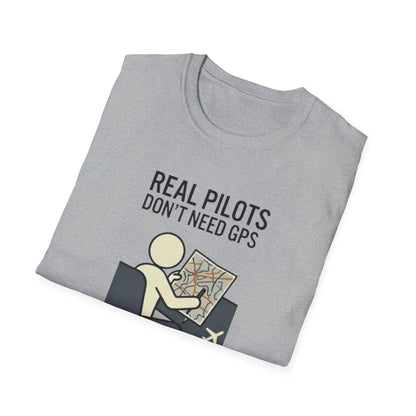Pilot T-Shirt — “Real Pilots Don’t Need GPS (Except When They Do)” Aviation Tee