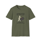 Packing Humor T-Shirt — "Gearing Up for a One-Hour Flight, Packing for a Three-Week Vacation"