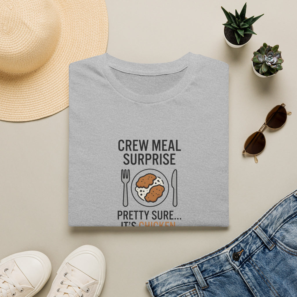 T-Shirt — "Crew Meal Surprise: Pretty Sure... It's Chicken" Funny Flight Crew Tee