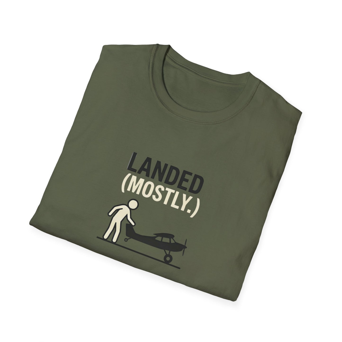 T‑Shirt | 'Landed (Mostly)' Small Plane Aviation Graphic Tee — Pilot & Aircraft Lovers Gift