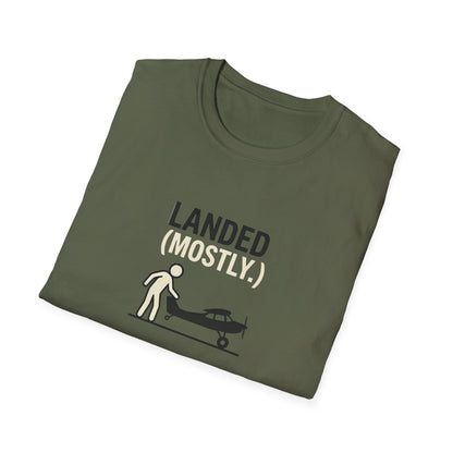 T‑Shirt | 'Landed (Mostly)' Small Plane Aviation Graphic Tee — Pilot & Aircraft Lovers Gift